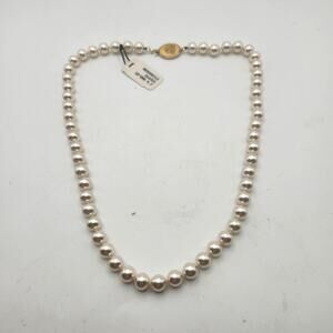 Vintage Jostens Sterling American Linen 18in 8mm Simulated Pearl Award Necklace